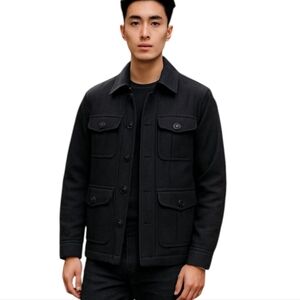Express black wool blend military style warm Cargo Pockets Winter peacoat sz S